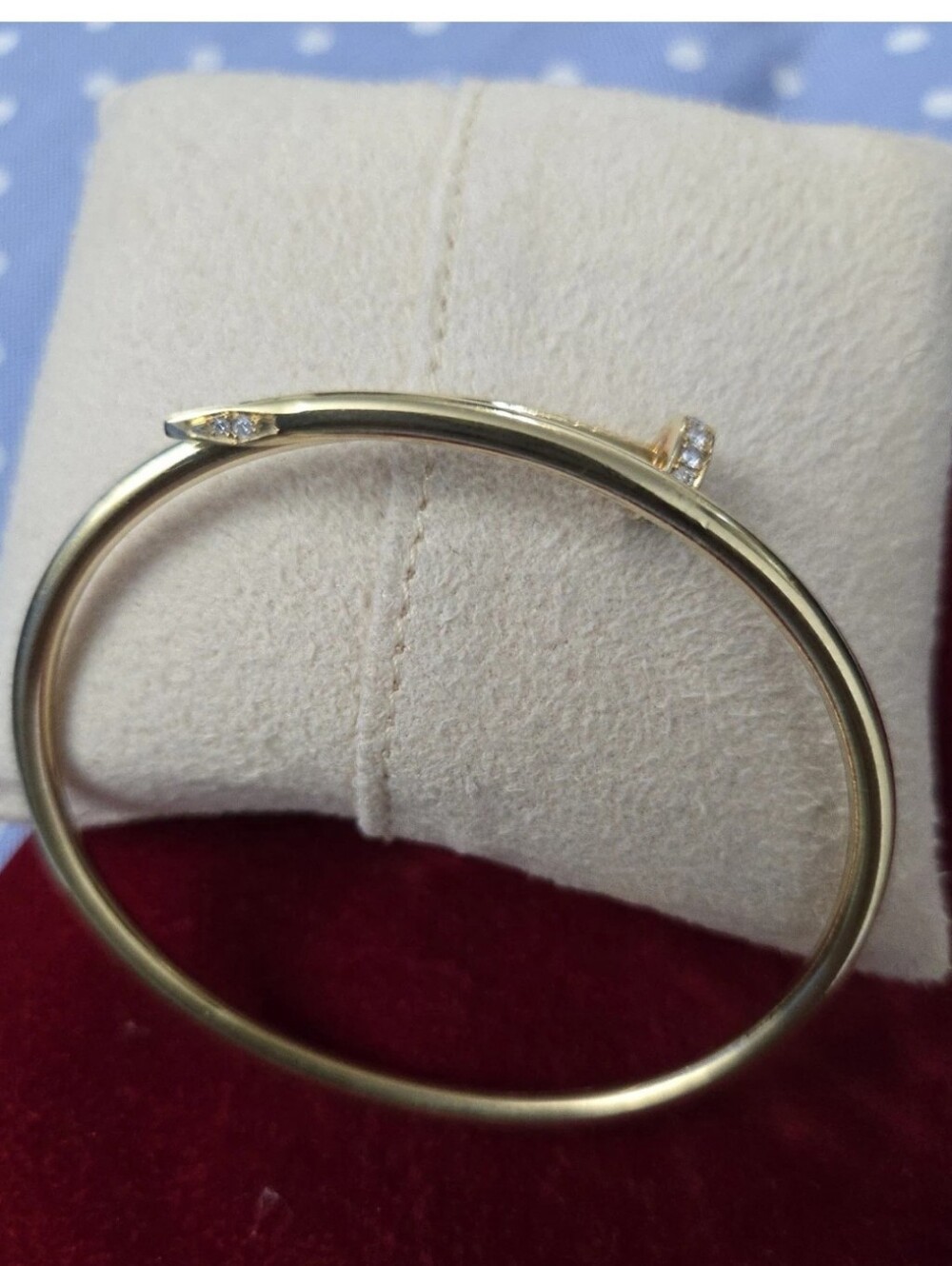 Solid 17K Yellow Gold Diamond Accent Bent Nail Custom Bangle Bracelet Size 17